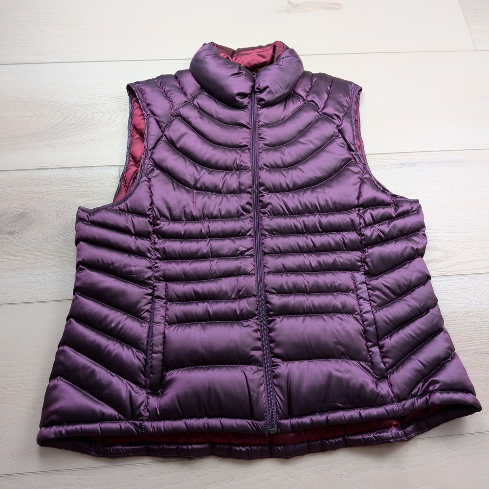 Bernardo Womens XL Goose Down Puffer Vest Purple Quilted Full Zip Sleeveless